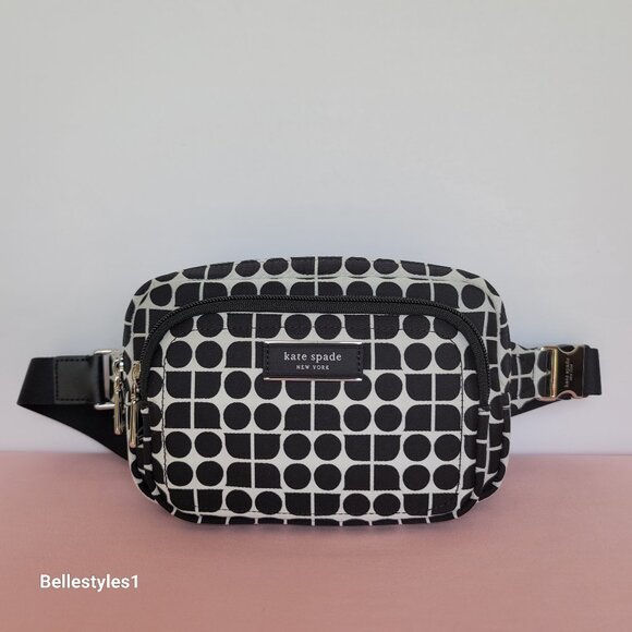 KATE SPADE Belt Bag Noel Jacquarded Printed Fabric Bag- Black Multi ⭐ - Picture 3 of 16